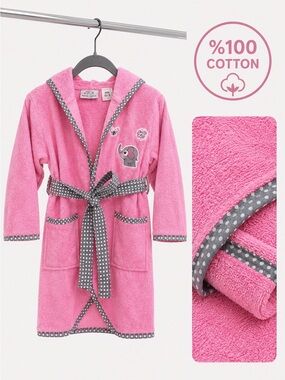 Baby Pink Bathrobe 100% Cotton Hooded Elephant Soft Robe 0-3 Months